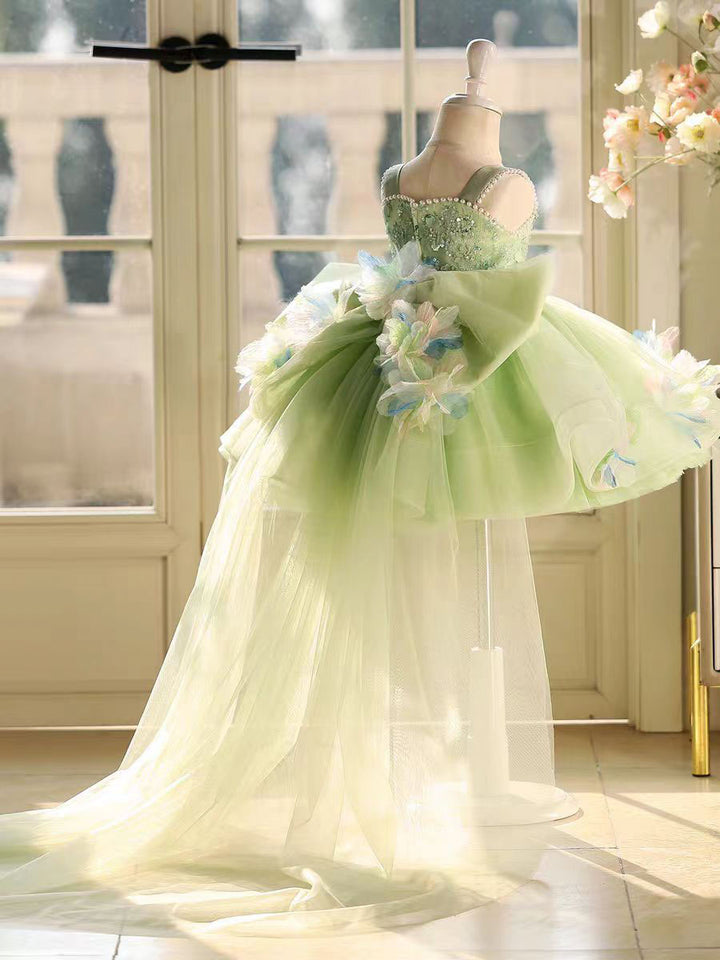 Sage Green 3D Floral Pageant Dress for Girls Toddler Princess Gown J873