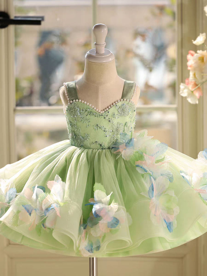Sage Green 3D Floral Pageant Dress for Girls Toddler Princess Gown J873