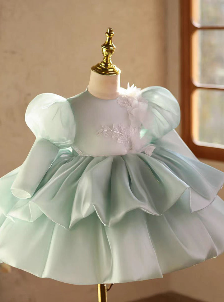 Luxury Green Long Sleeve Princess Flower Girl Dress for Birthday D213
