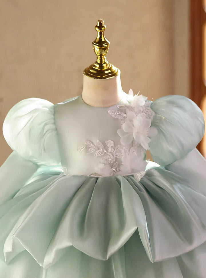 Luxury Green Long Sleeve Princess Flower Girl Dress for Birthday D213
