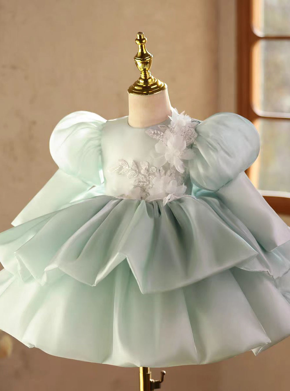 Luxury Green Long Sleeve Princess Flower Girl Dress for Birthday D213