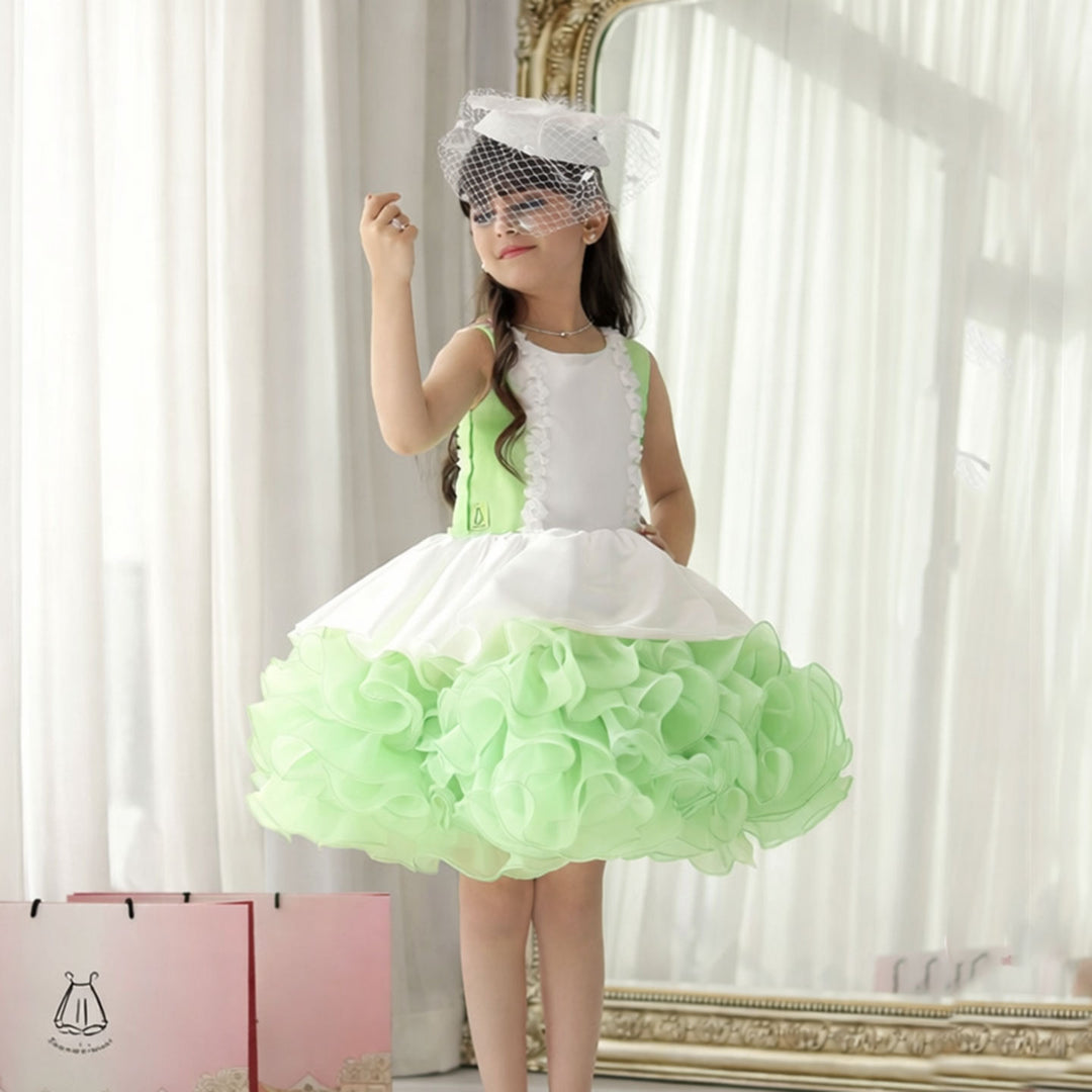Elegant Blue Ruffle Flower Girl Dress Tulle Birthday Party Princess Gown J887