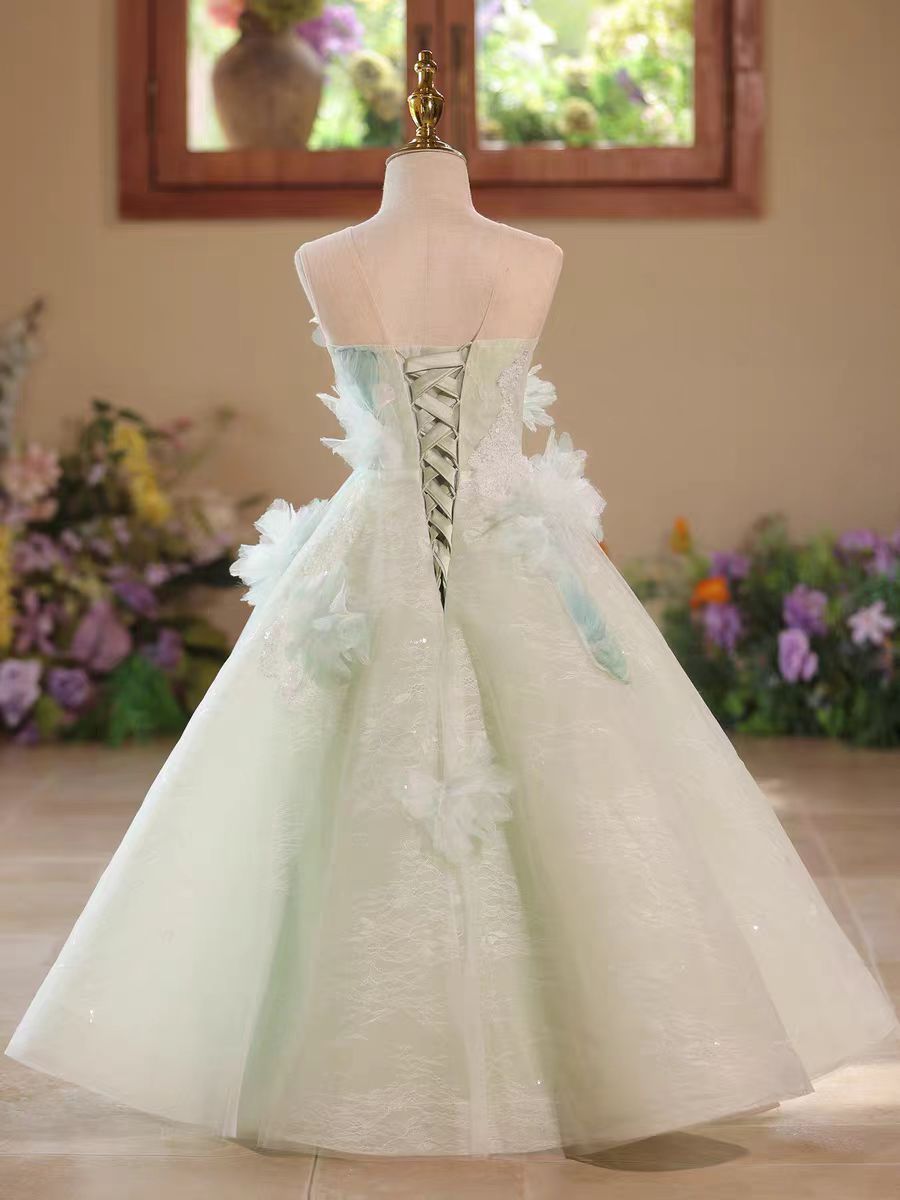 Fairy Sage Green Flower Girl Dress with 3D Floral Appliqus D009 Gray / child-3 Fairy Sage Green Flower Girl Dress with 3D Floral Appliqus D009 Gray / child-3