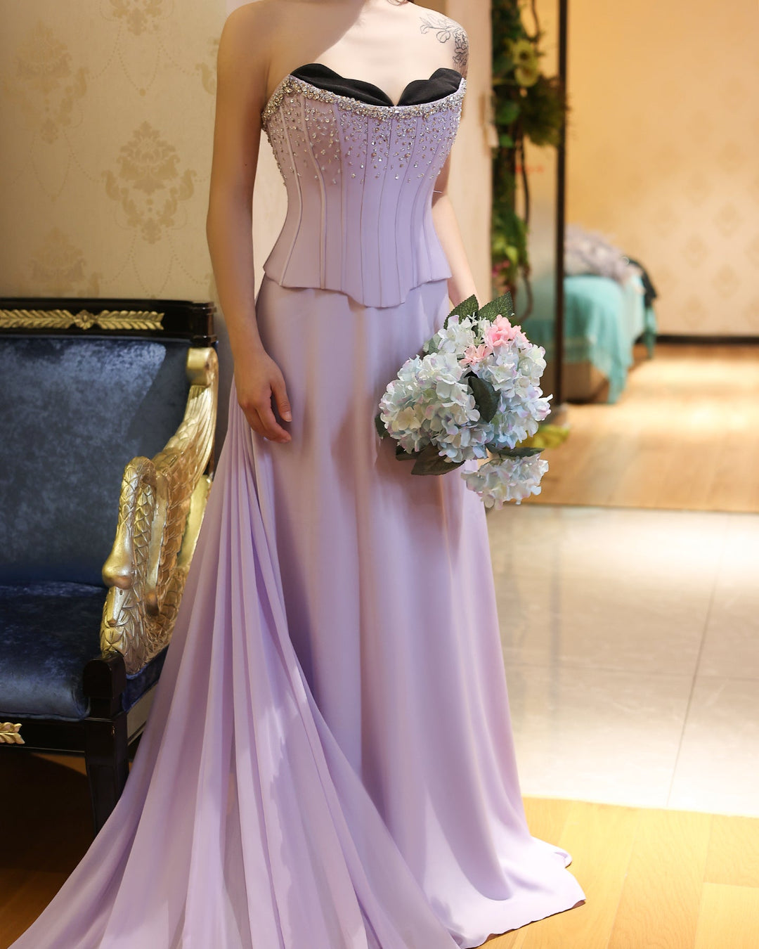 Saudi Arabia Lilac Two Pieces Evening Dresses SS264 DreamyVow Saudi Arabia Lilac Two Pieces Evening Dresses SS264 DreamyVow