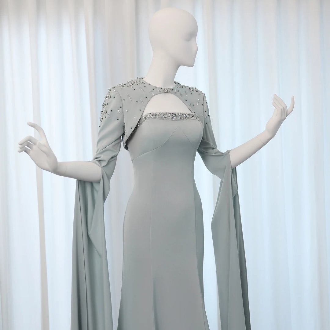 Saudi Arabia Sage Green Mermaid Evening Dress with Cape SS424
