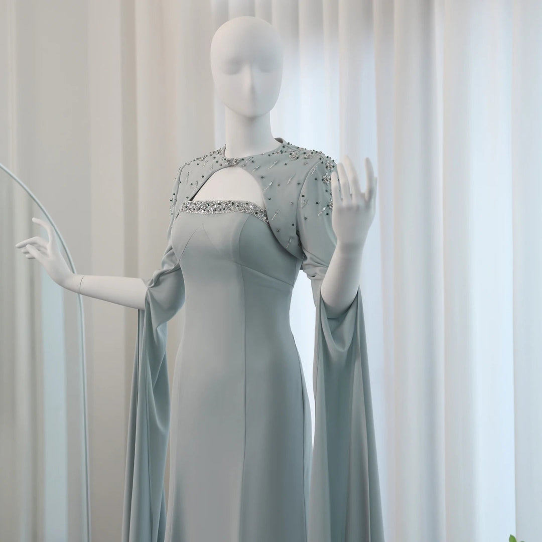 Saudi Arabia Sage Green Mermaid Evening Dress with Cape SS424