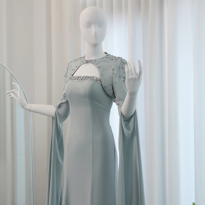 Saudi Arabia Sage Green Mermaid Evening Dress with Cape SS424