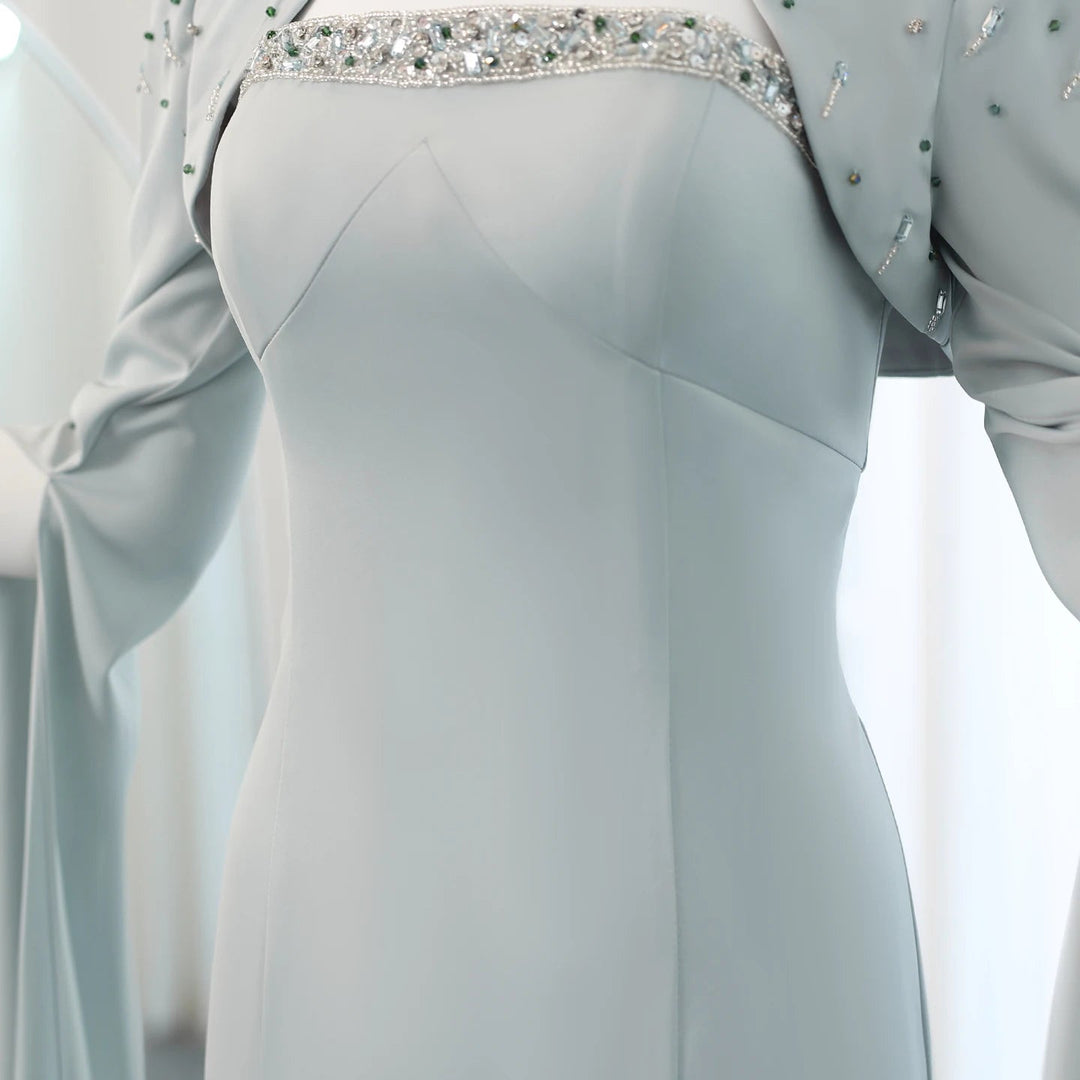 Saudi Arabia Sage Green Mermaid Evening Dress with Cape SS424