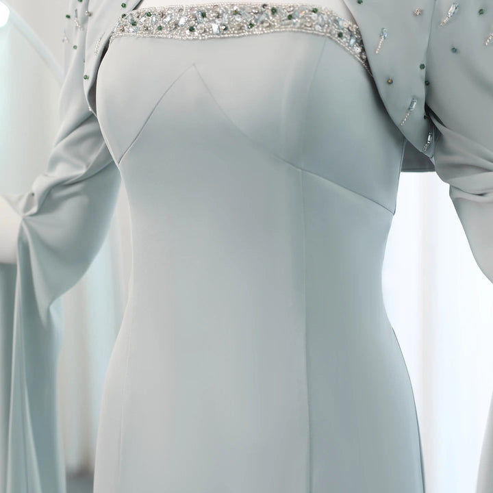 Saudi Arabia Sage Green Mermaid Evening Dress with Cape SS424