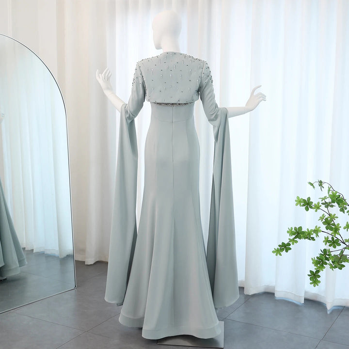Saudi Arabia Sage Green Mermaid Evening Dress with Cape SS424