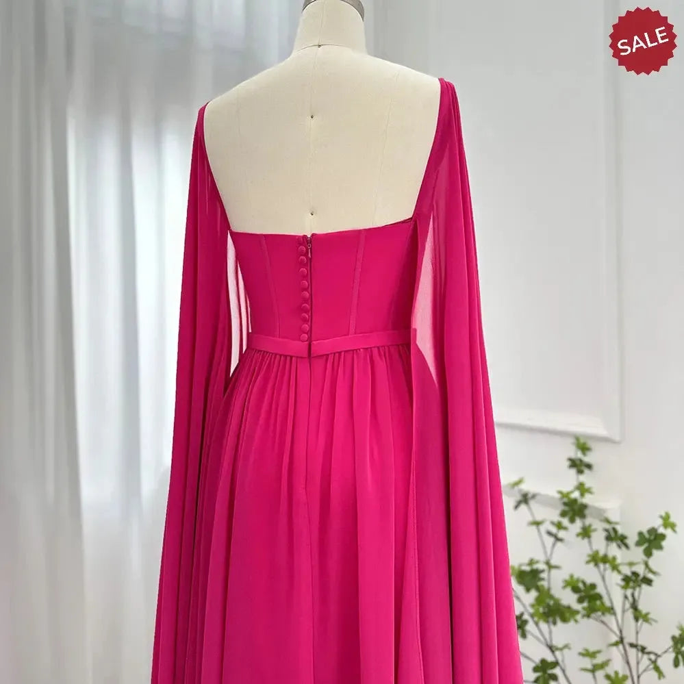Saudi Arabic Lemon Yellow Dubai Evening Dresses with Cape SF076