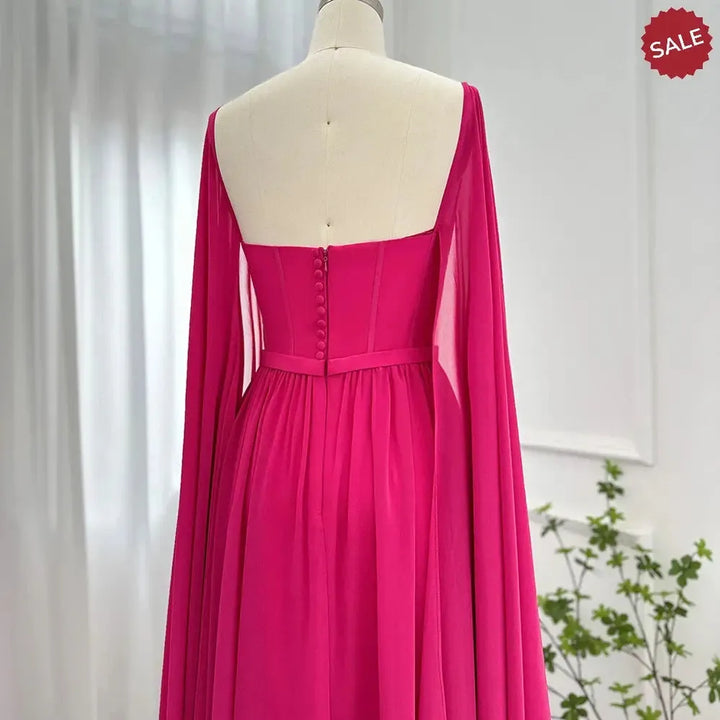 Saudi Arabic Lemon Yellow Dubai Evening Dresses with Cape SF076