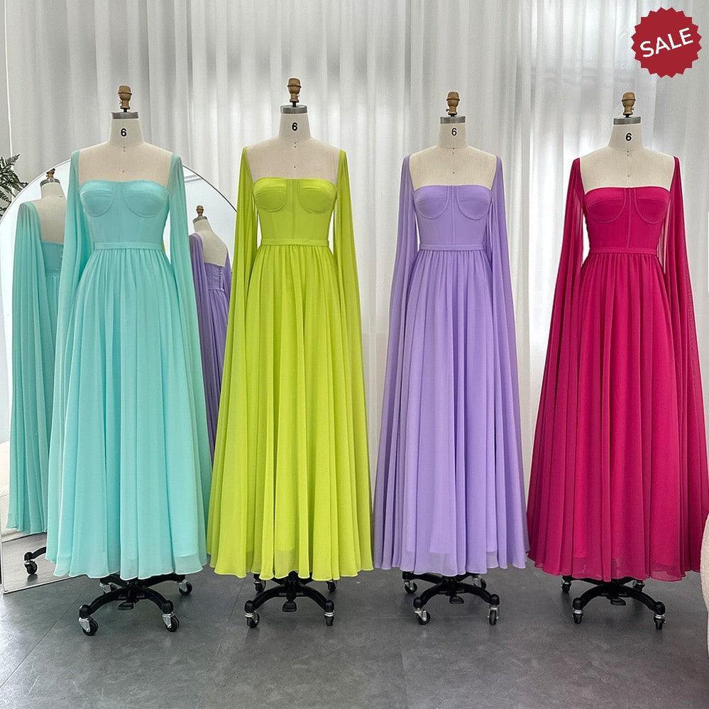 Saudi Arabic Lemon Yellow Dubai Evening Dresses with Cape SF076