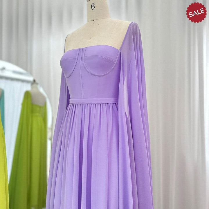 Saudi Arabic Lemon Yellow Dubai Evening Dresses with Cape SF076