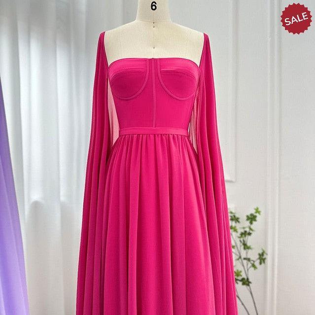 Saudi Arabic Lemon Yellow Dubai Evening Dresses with Cape SF076