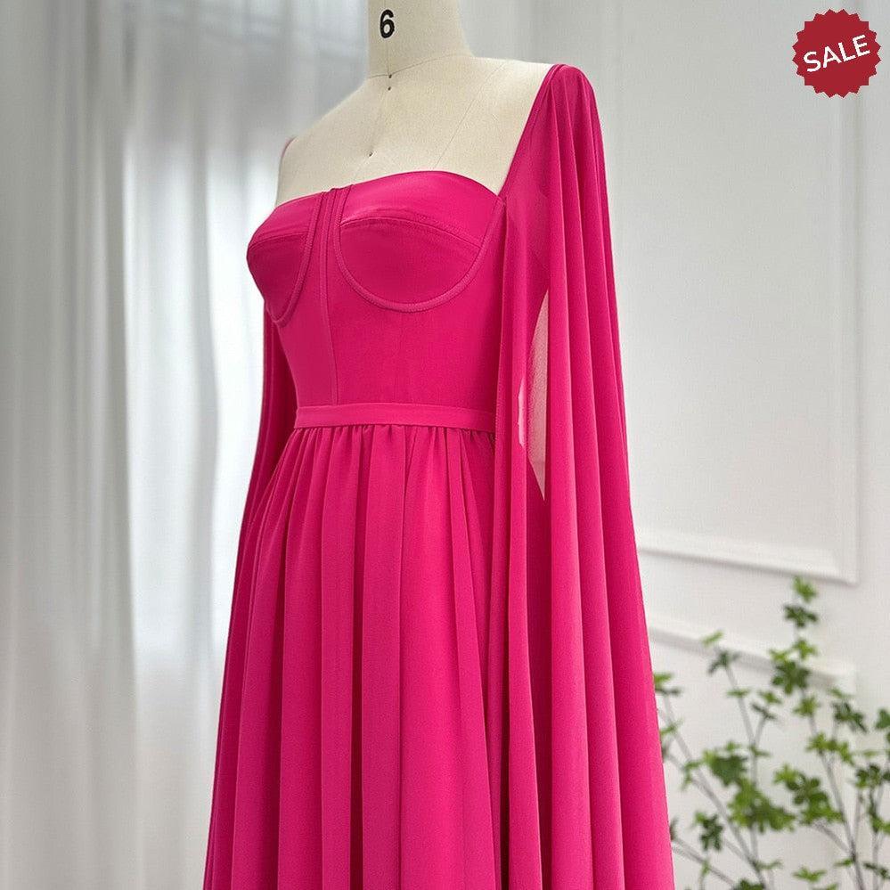Saudi Arabic Lemon Yellow Dubai Evening Dresses with Cape SF076