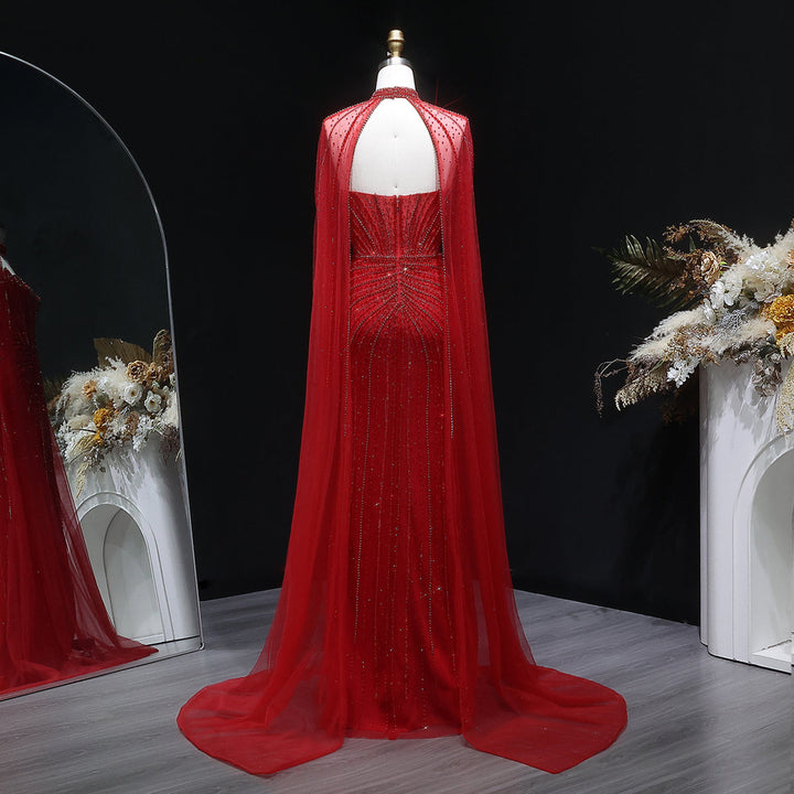 Shimmering Beaded Evening Dress with Cape Train SS156-DreamyVow