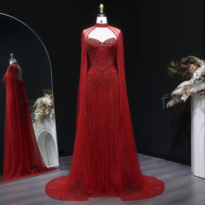 Shimmering Beaded Evening Dress with Cape Train SS156-DreamyVow