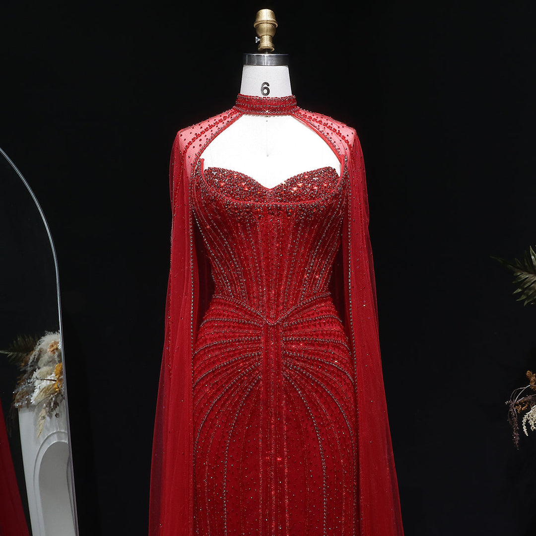 Shimmering Beaded Evening Dress with Cape Train SS156-DreamyVow
