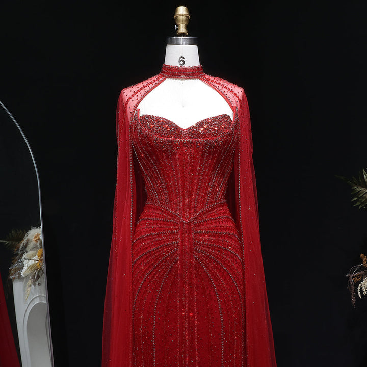 Shimmering Beaded Evening Dress with Cape Train SS156-DreamyVow