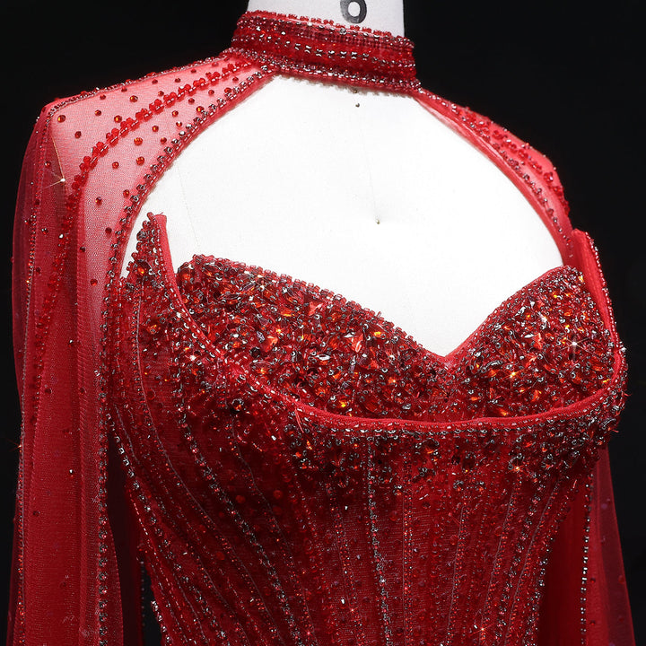Shimmering Beaded Evening Dress with Cape Train SS156-DreamyVow