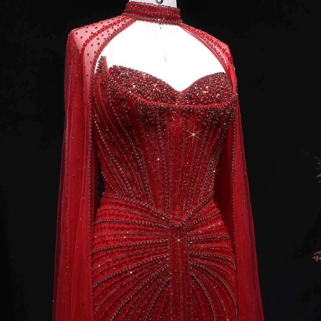 Shimmering Beaded Evening Dress with Cape Train SS156-DreamyVow