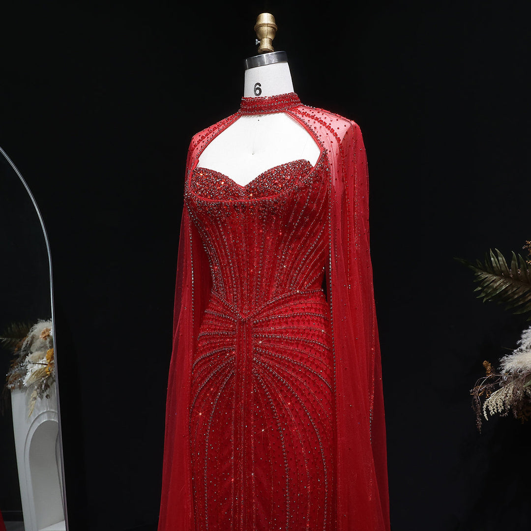 Shimmering Beaded Evening Dress with Cape Train SS156-DreamyVow