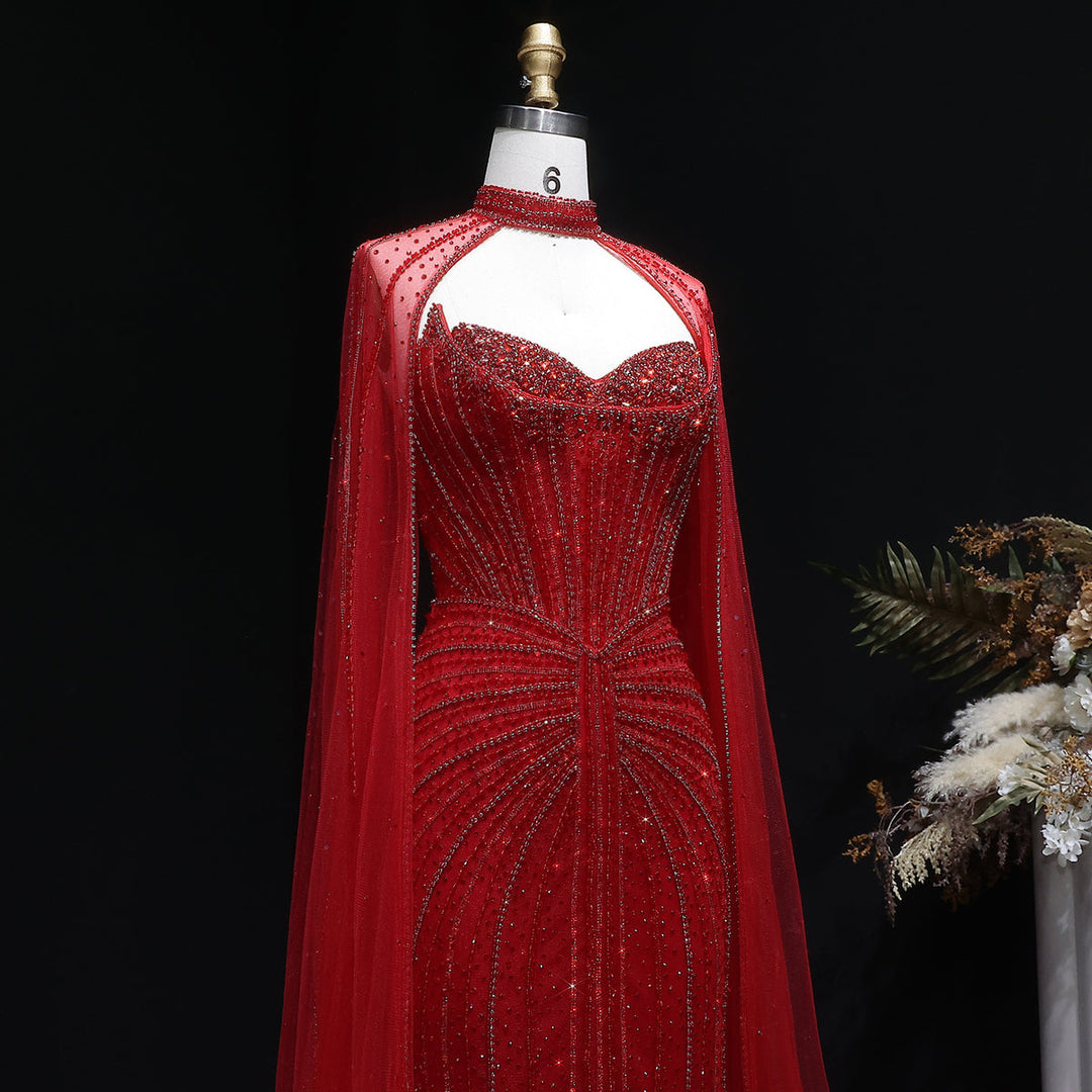 Shimmering Beaded Evening Dress with Cape Train SS156-DreamyVow