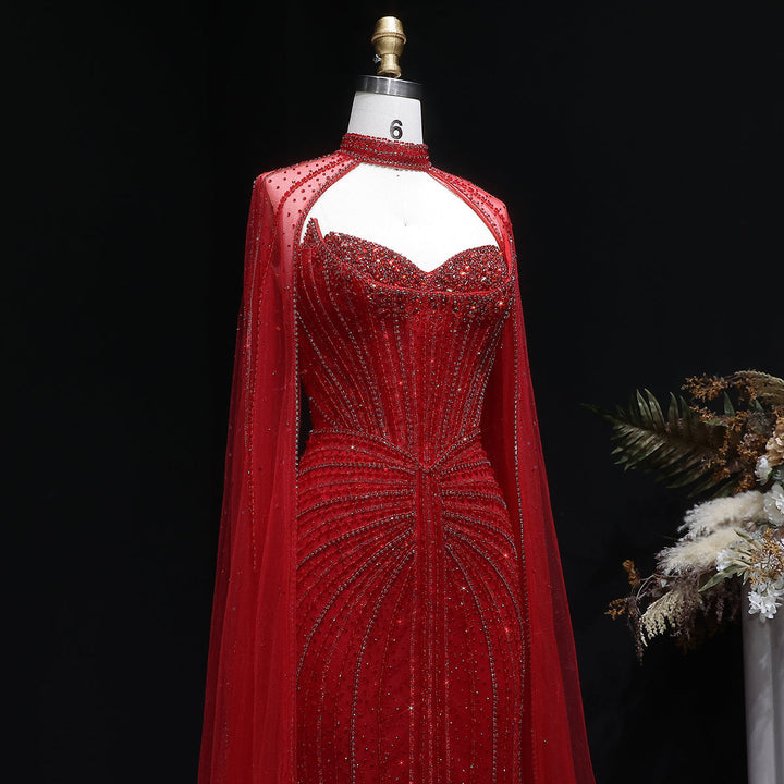 Shimmering Beaded Evening Dress with Cape Train SS156-DreamyVow