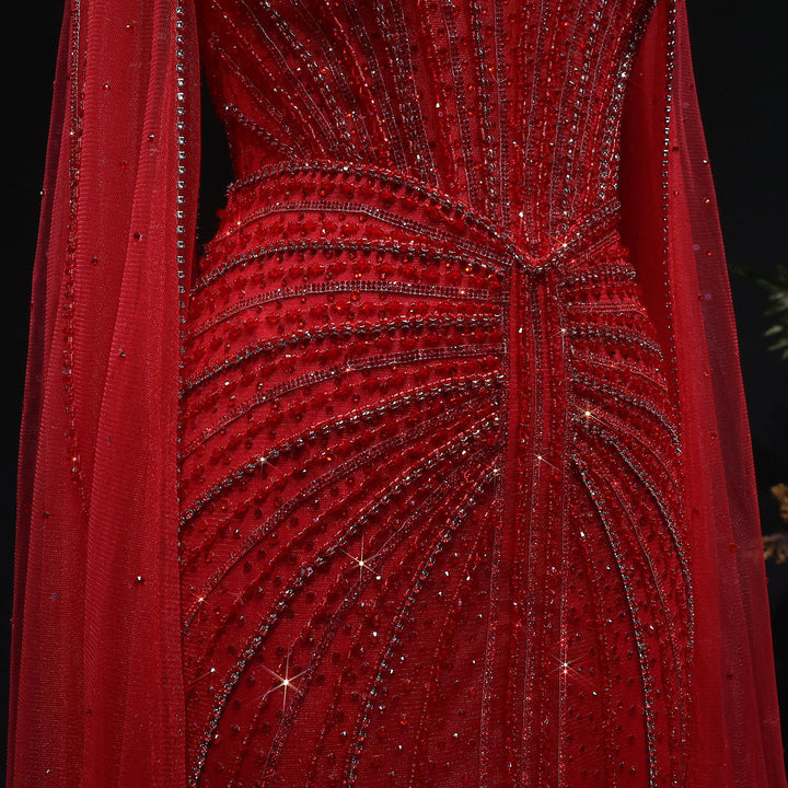 Shimmering Beaded Evening Dress with Cape Train SS156-DreamyVow