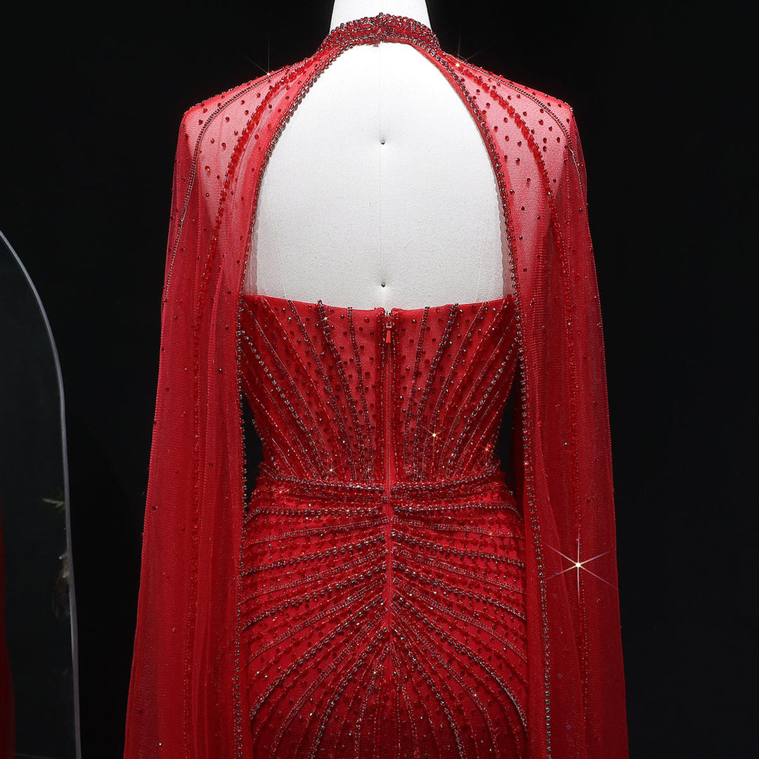 Shimmering Beaded Evening Dress with Cape Train SS156-DreamyVow