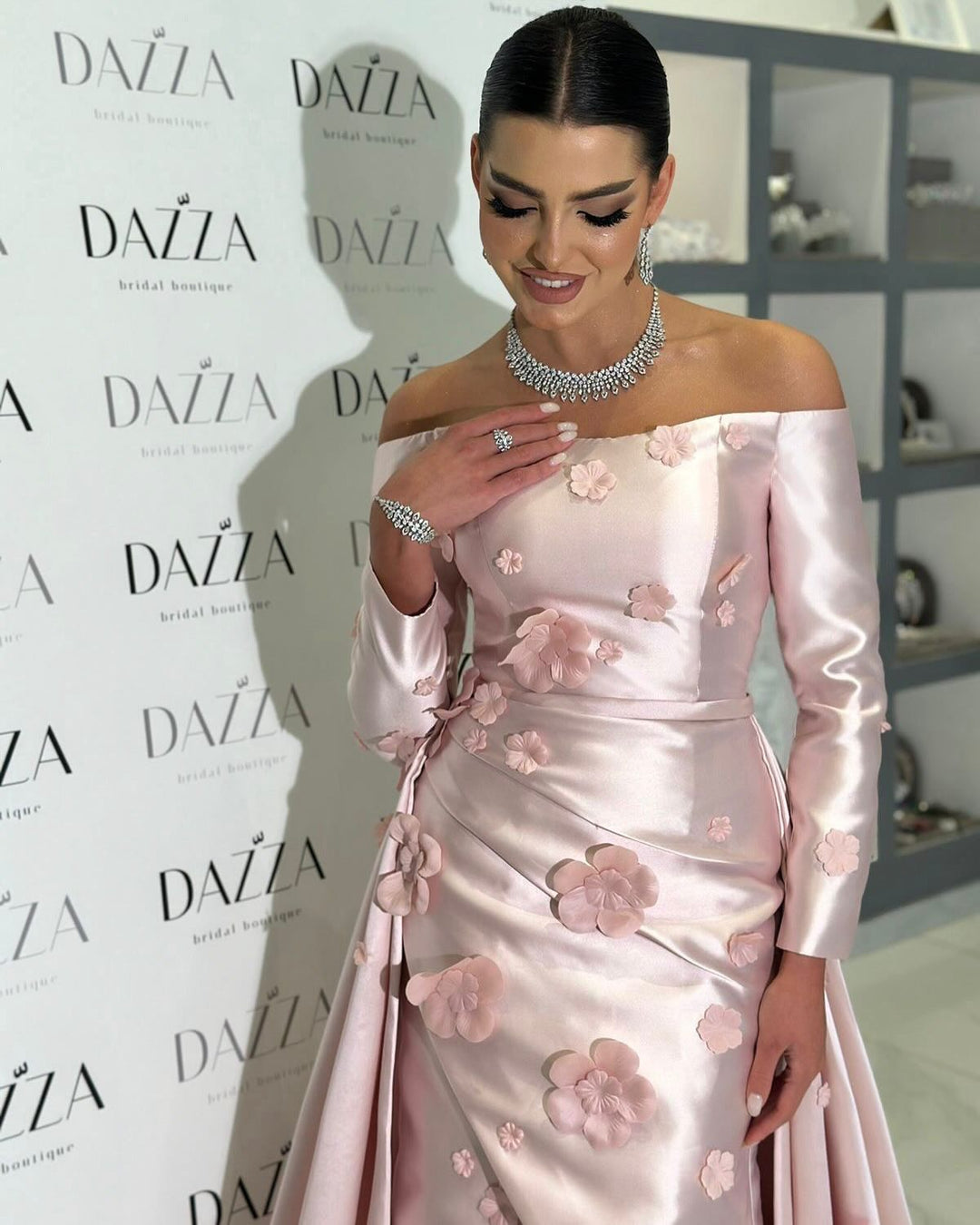 Simple Pink 3D Flower Evening Dress with Overskirt SS266