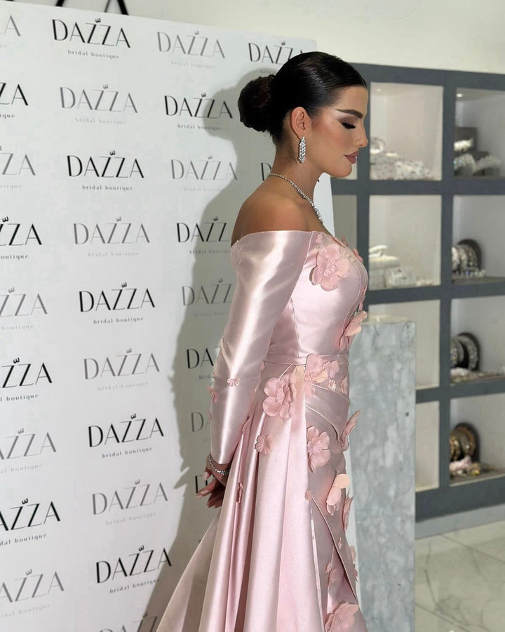 Simple Pink 3D Flower Evening Dress with Overskirt SS266