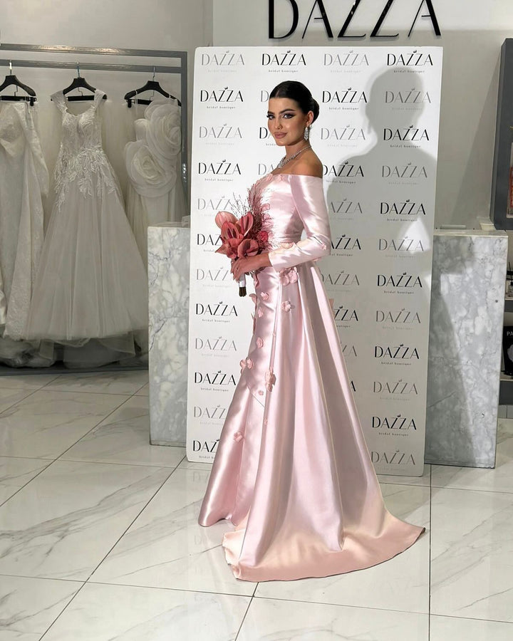 Simple Pink 3D Flower Evening Dress with Overskirt SS266