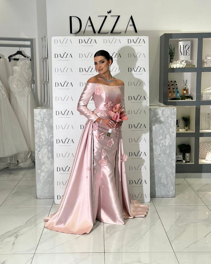 Simple Pink 3D Flower Evening Dress with Overskirt SS266