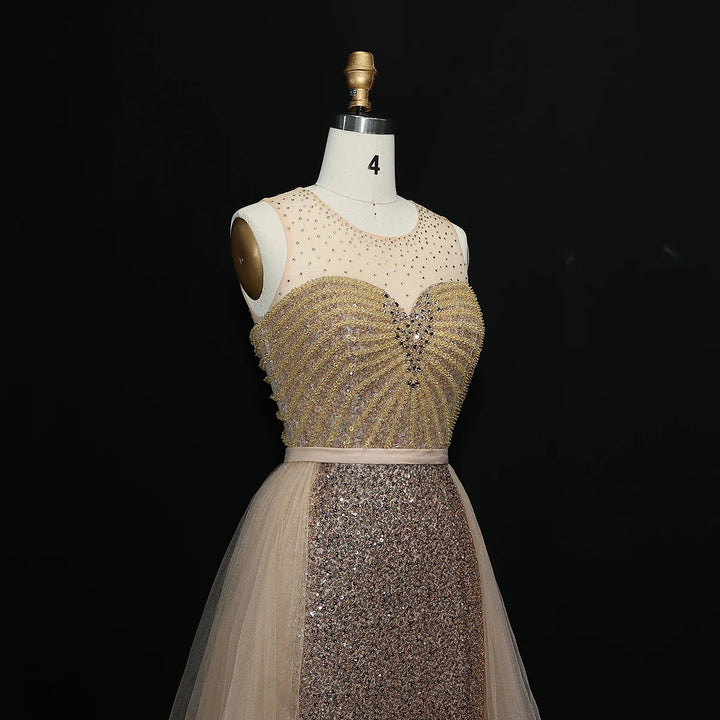 Sparkling Crystal Blue Evening Gown with Overskirt SS011