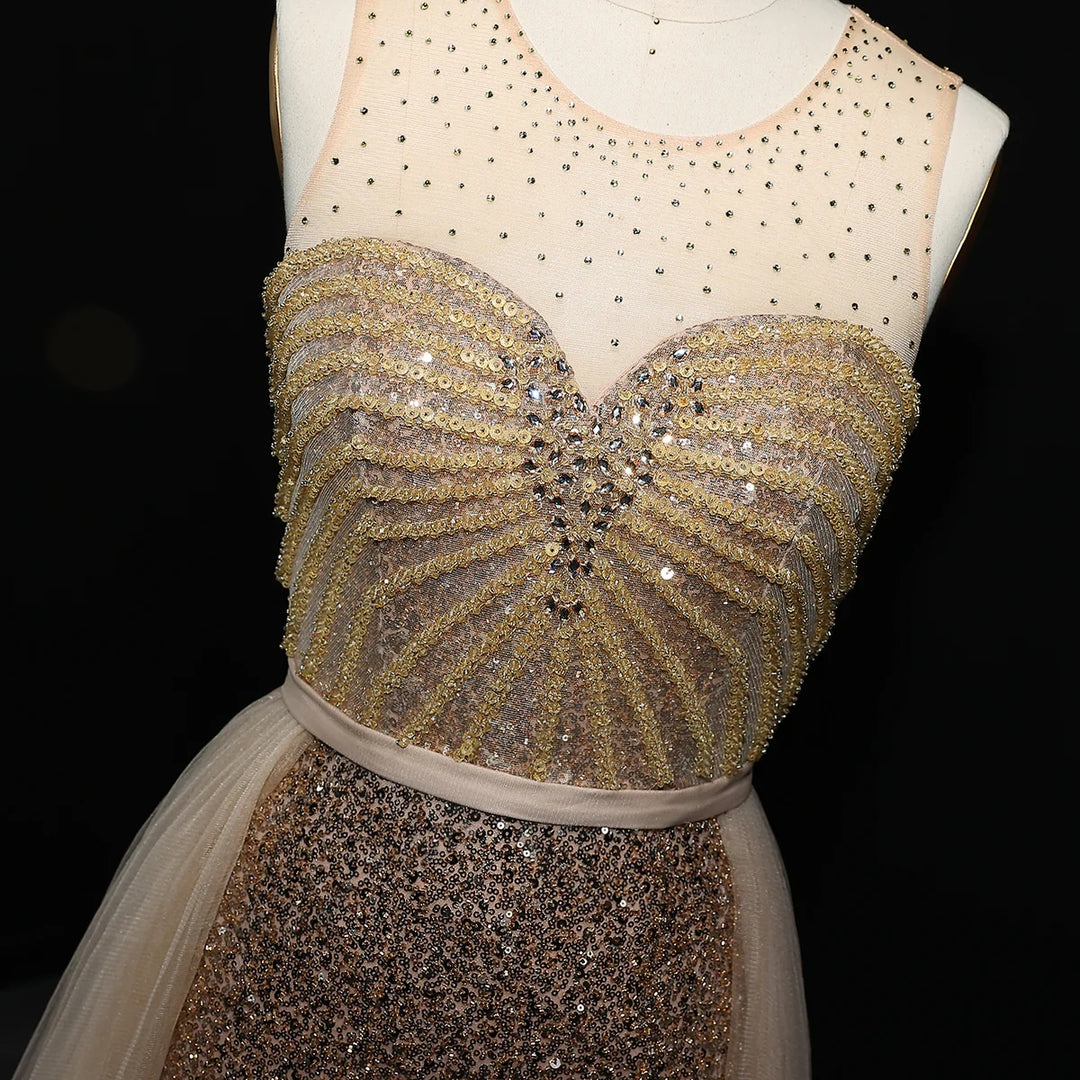 Sparkling Crystal Blue Evening Gown with Overskirt SS011