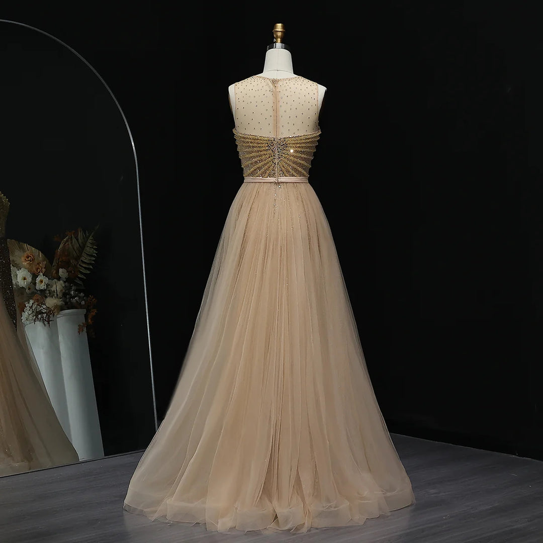 Sparkling Crystal Blue Evening Gown with Overskirt SS011