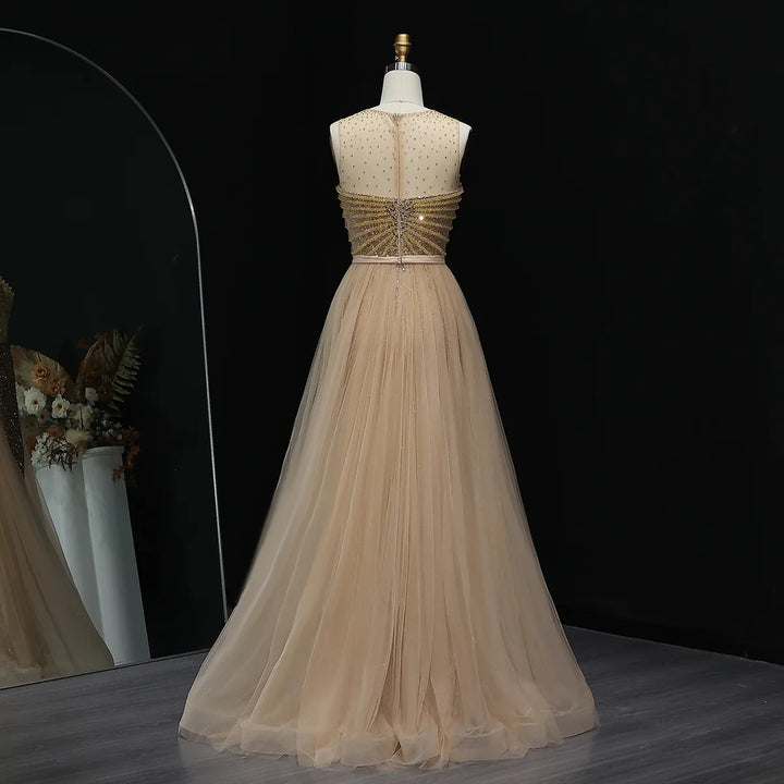 Sparkling Crystal Blue Evening Gown with Overskirt SS011
