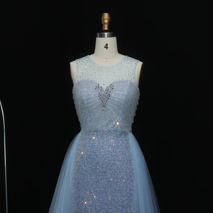 Sparkling Crystal Blue Evening Gown with Overskirt SS011