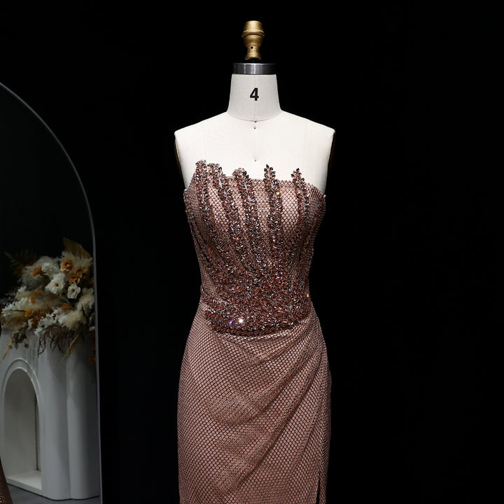 Sparkly Crystal Mermaid Evening Dress Dubai Luxury Caramel SS528