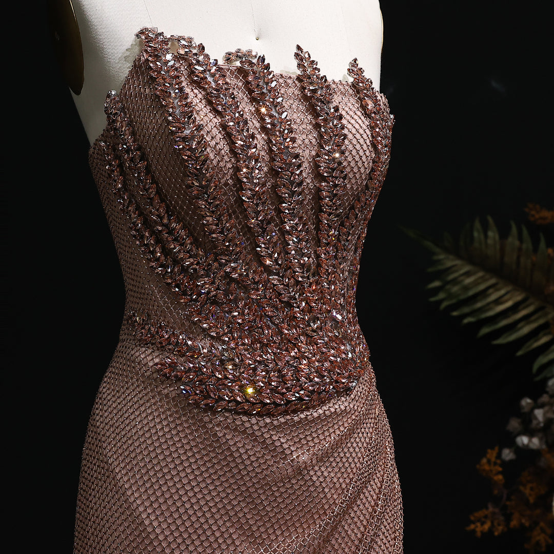 Sparkly Crystal Mermaid Evening Dress Dubai Luxury Caramel SS528