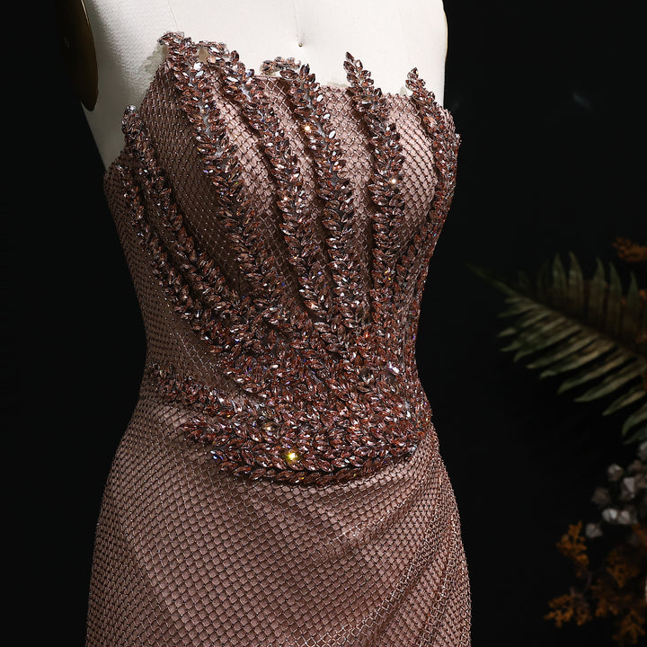 Sparkly Crystal Mermaid Evening Dress Dubai Luxury Caramel SS528
