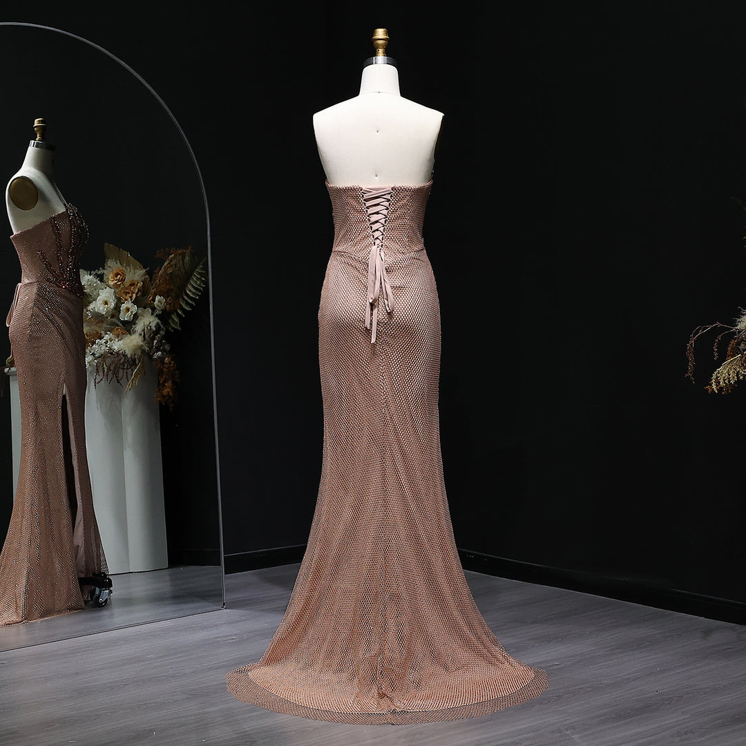 Sparkly Crystal Mermaid Evening Dress Dubai Luxury Caramel SS528