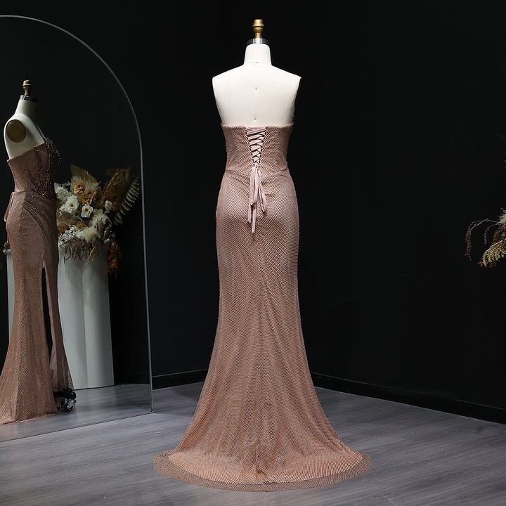 Sparkly Crystal Mermaid Evening Dress Dubai Luxury Caramel SS528