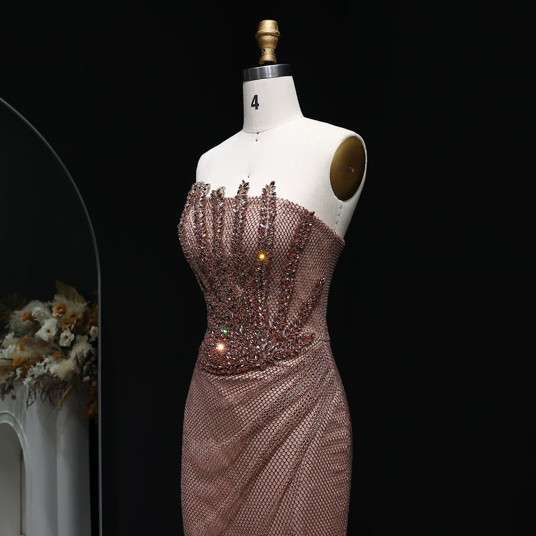 Sparkly Crystal Mermaid Evening Dress Dubai Luxury Caramel SS528