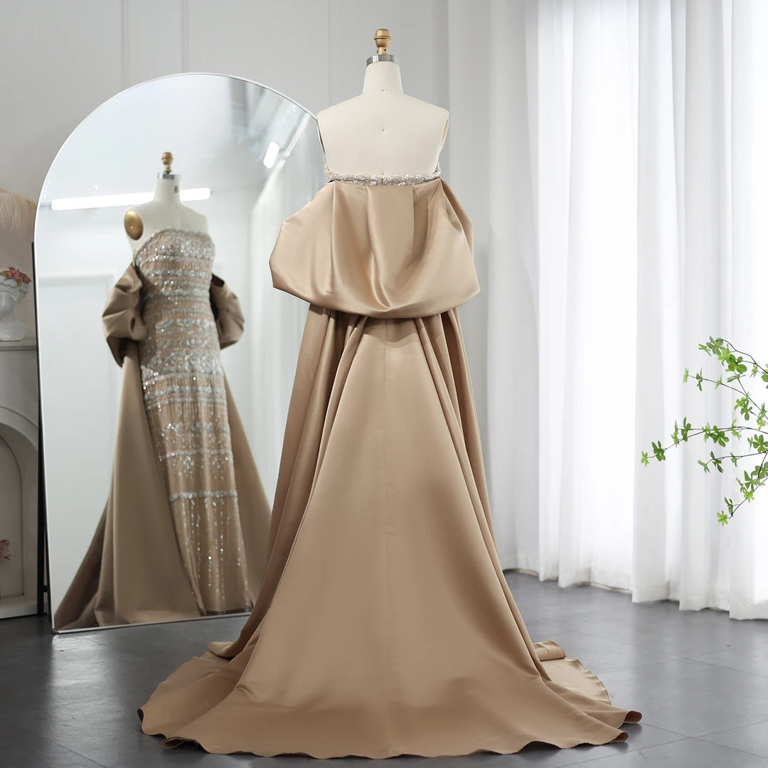 SS238 champagne beaded evening dress with cape