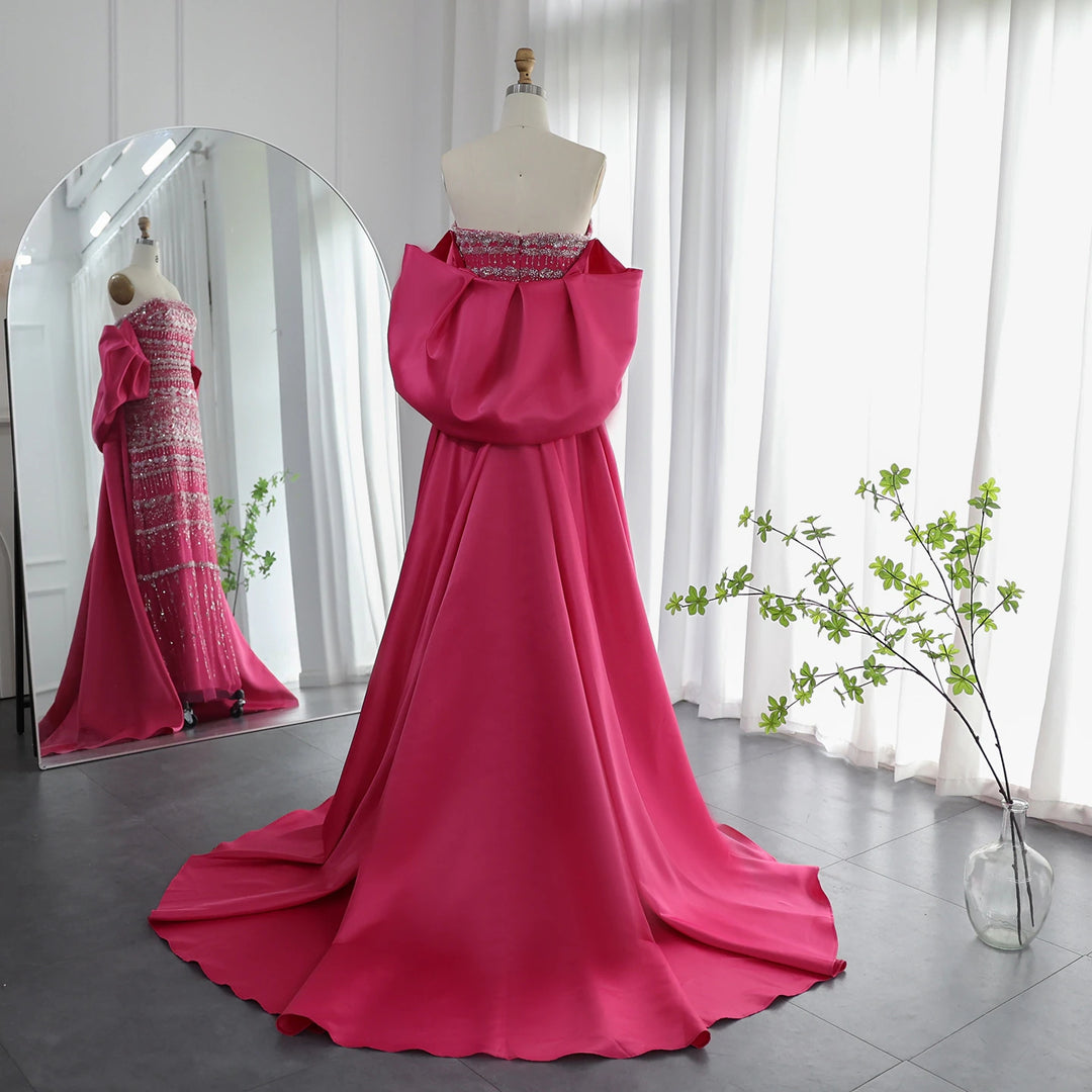 SS238 fuchsia beaded evening dress with cape