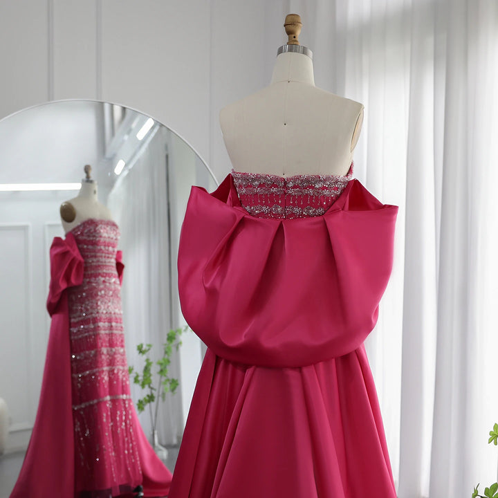 SS238 fuchsia beaded evening dress with cape