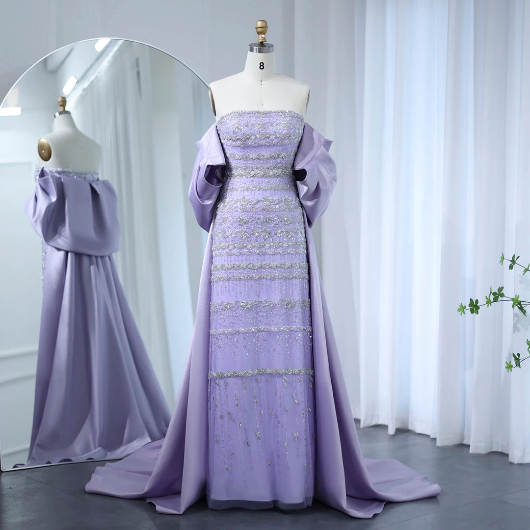 SS238 lilac beaded evening dress with cape